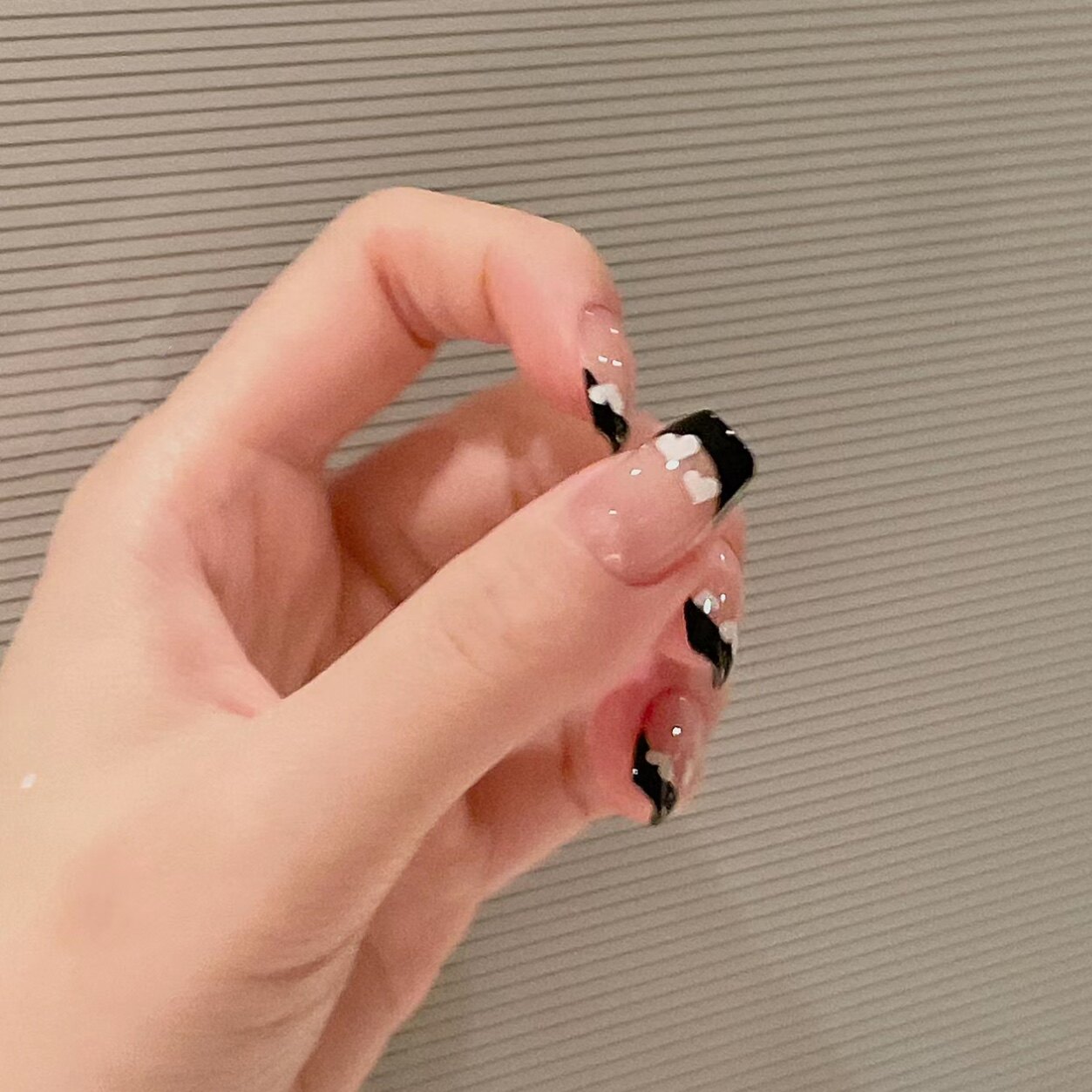 371双心黑色法式极简风百搭秋冬手工光疗穿戴美甲成品假指甲贴片