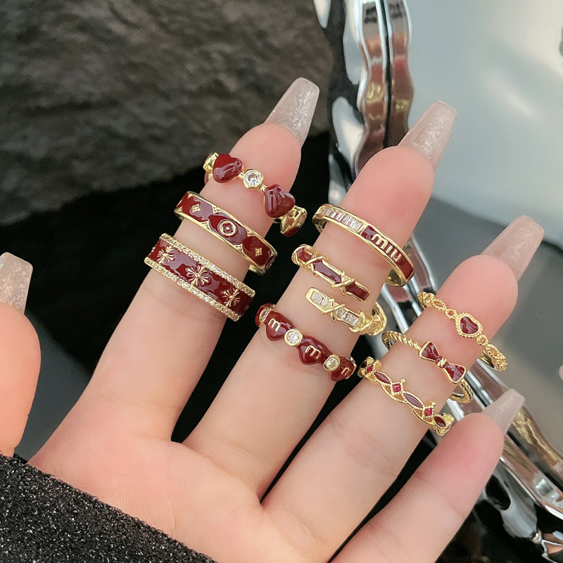 质感珐琅甜酷红色滴釉显白开口戒指女轻奢精致百搭小众感指环