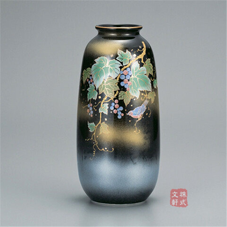 日本直邮 九谷烧陶瓷器 花瓶 葡萄 供佛花瓶干花摆件装饰大厅摆件