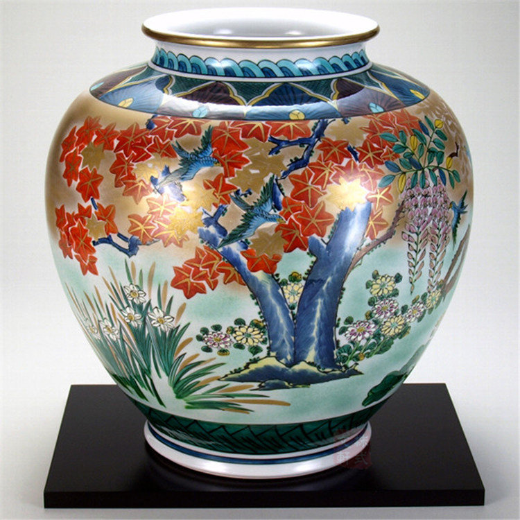 日本九谷烧陶瓷器【限定品】花瓶 本金四君子 花器摆件收藏工艺品