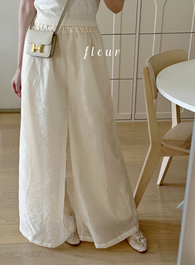 Fleur国风系列 走路带风 白玉色牡丹花暗纹飘飘裤