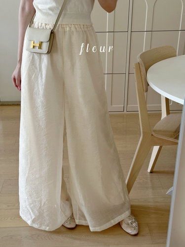 Fleur国风系列 走路带风 白玉色牡丹花暗纹飘飘裤