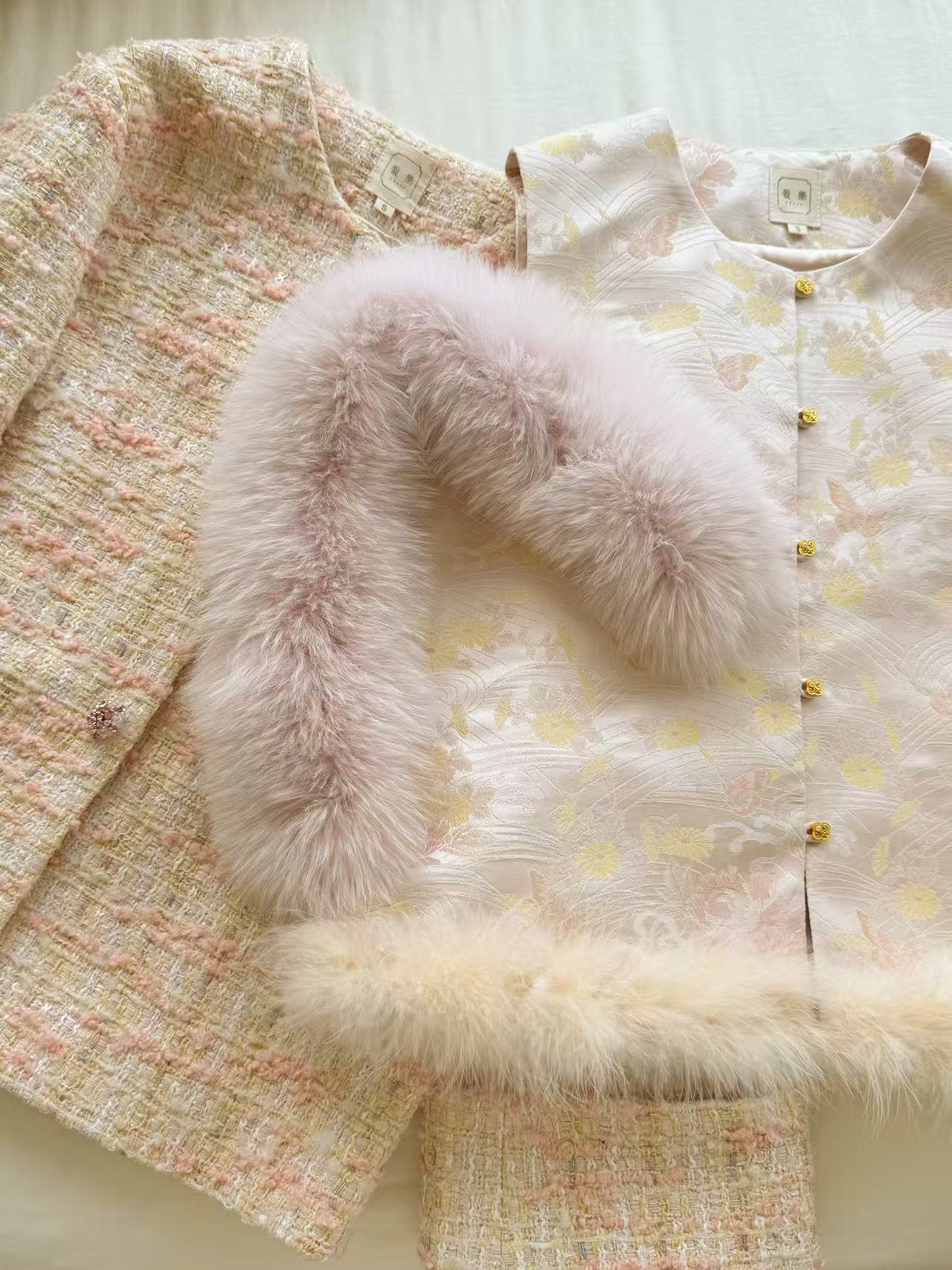 Fleur配饰 环保玉粉色狐狸毛毛围脖