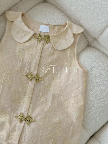 Fleur国风系列 吉祥如意扣织金纱花瓣领千金马甲衬衫