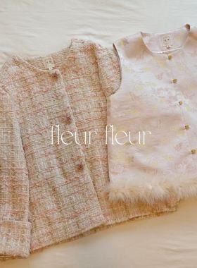 Fleur粗花呢系列little jacket格桑雪绒花羊毛粗纺日落粉外套