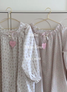 Petite Fleur原创设计 秋季新品法式碎花复古长袖睡裙