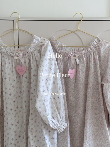 法式碎花纯棉长袖睡裙