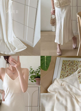 Fleur国风系列 百搭完美版型好比例汉白玉色醋酸缎抗皱吊带连衣裙