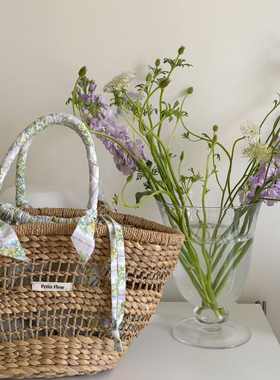 Petite Fleur原创设计 春日紫草花葫芦草纯手工编织菜篮子包