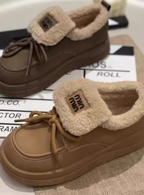 加厚雪地棉鞋女2025年秋冬新款保暖羊羔毛美拉德加绒外穿休闲板鞋