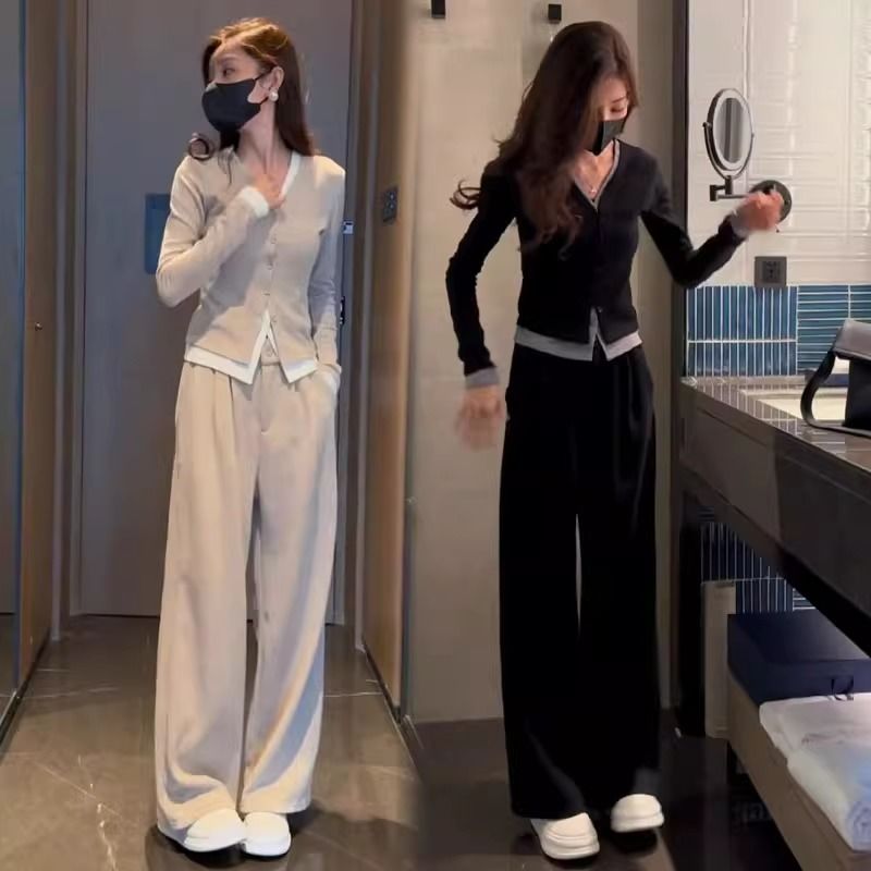 春秋季阔腿裤女大码胖mm套装时尚休闲运动服遮肚显瘦两件套300斤