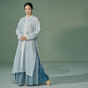 粉墨千秋 原创圆领飞机袖长衫新中式古风外披外套纱衣