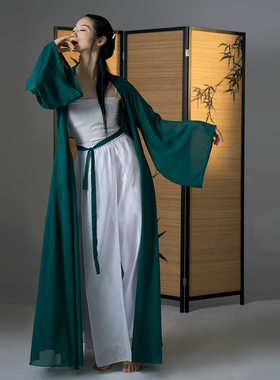粉墨千秋 原创设计青蛇绿色开衫两件套古典舞汉服纱衣