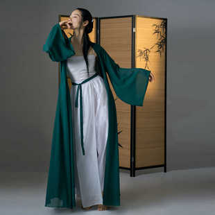 粉墨千秋 原创设计青蛇绿色开衫两件套古典舞汉服纱衣