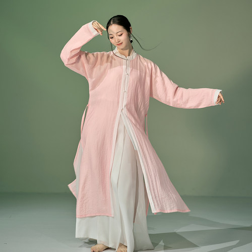 粉墨千秋 原创圆领飞机袖长衫新中式古风外披外套纱衣