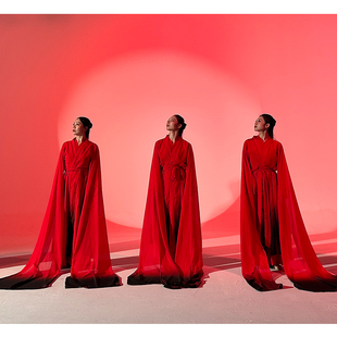 连衣裙 古典舞演出服装 粉墨千秋红色汉服女中国风古装 仙气飘逸水袖