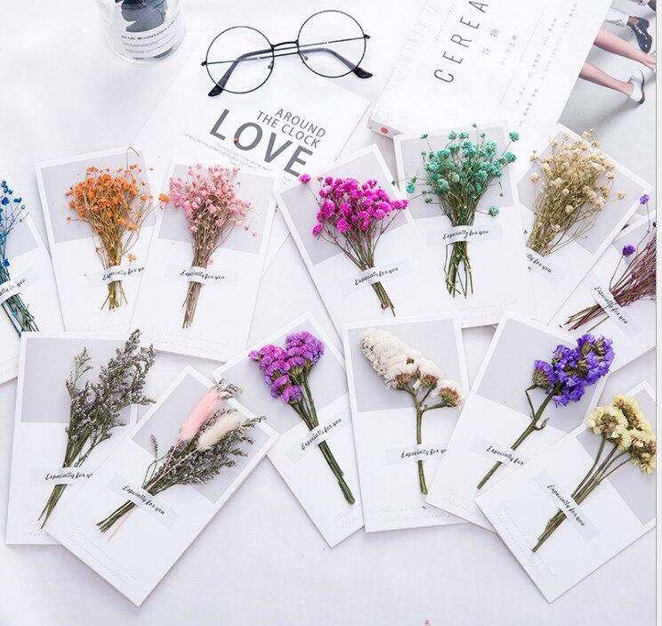 创意小清新迷你真花贺卡情人节卡片感恩祝福卡圣诞节生日卡留言卡