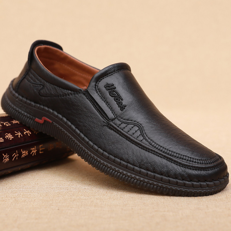 老北京布鞋男仿皮鞋牛筋底舒适工作鞋全黑色商务亮面男士休闲皮鞋,流行男鞋,布鞋,淘宝优惠券,粉丝福利购,淘宝优惠卷