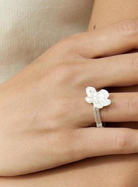 moi iom 小众原创设计925银手工定制不规则肌理花花双链戒指