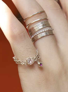 moi iom小众原创设计925银天然石榴石软银链尾戒情侣对戒叠戴戒指