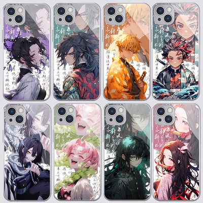 鬼灭之刃富冈义勇蝴蝶忍蜜璃炎柱金属漆手机壳适用苹果15OPPOk12华为荣耀100玻璃vivoiqooZ9小米14k70一加ACE