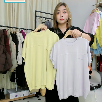 2025年新款圆领短袖针织衫女宽松显瘦百搭休闲短袖毛衣外套