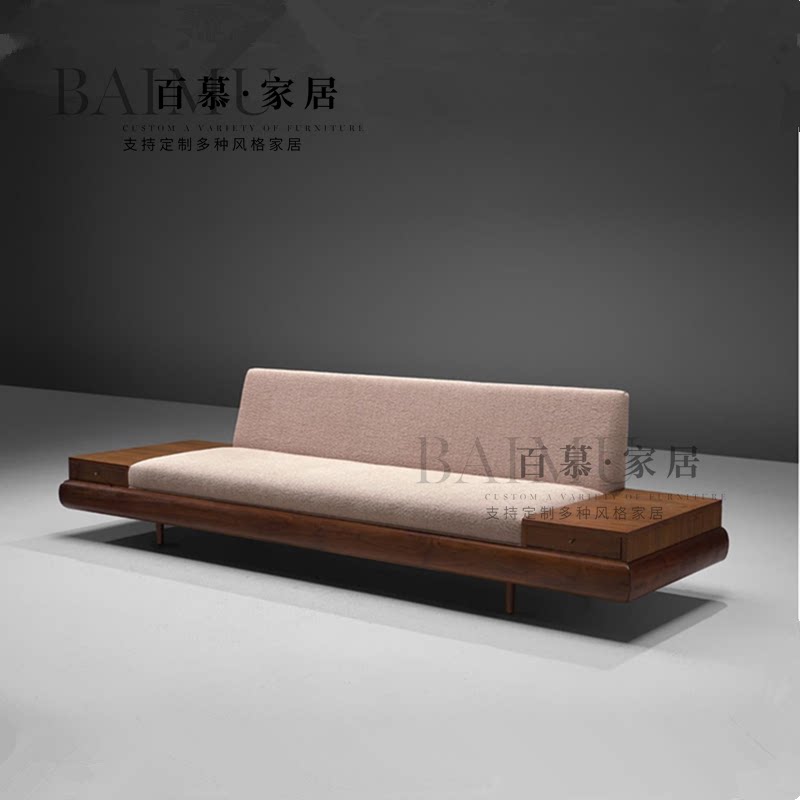 新中式直排实木沙发卡座设计师咖啡厅样板间酒店会所软装布艺沙发