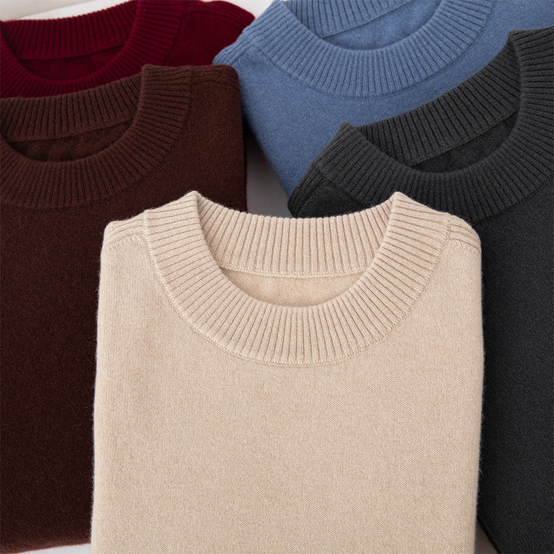 秋冬新款马鞍肩圆领100纯羊绒衫