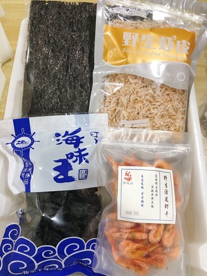 200g滑皮虾干+220淡干虾皮+100g海带结干+110g紫菜