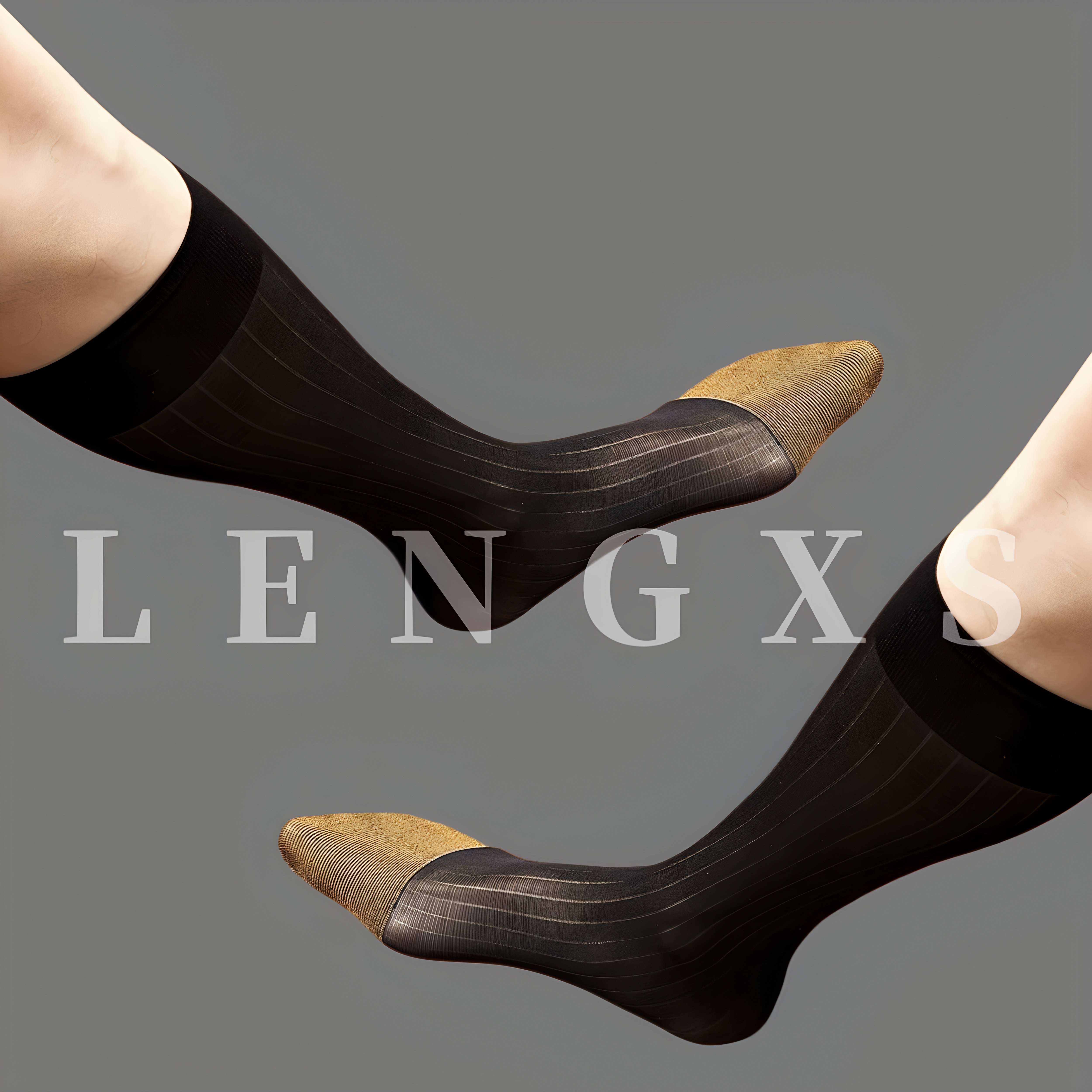 LENGXS冷先森男士正装金脚趾厚木条纹丝袜商务中长筒日系西装袜