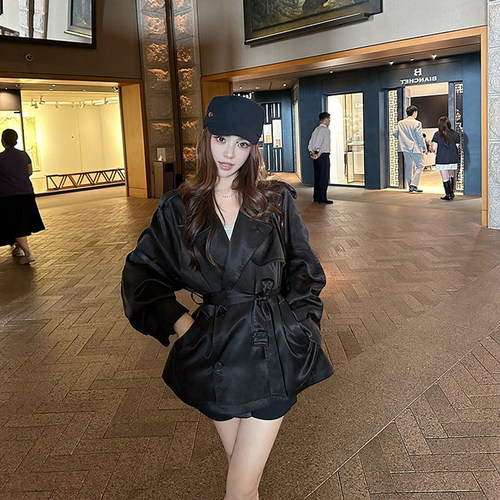 BTRS M丨黑色时髦收腰显瘦英伦风丝滑垂顺通勤风衣外套女2026新款