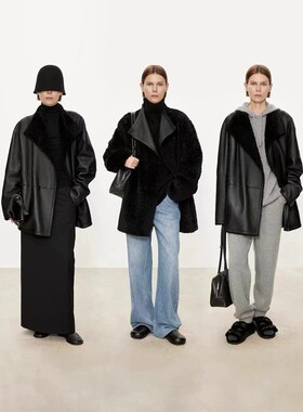 BTRS M丨进口拉贡Laco_皮毛一体外套女保暖双面穿造型斜门襟皮草