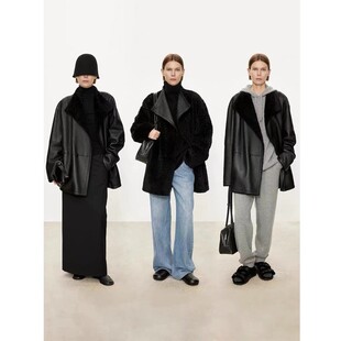 BTRS M丨进口拉贡Laco_皮毛一体外套女保暖双面穿造型斜门襟皮草