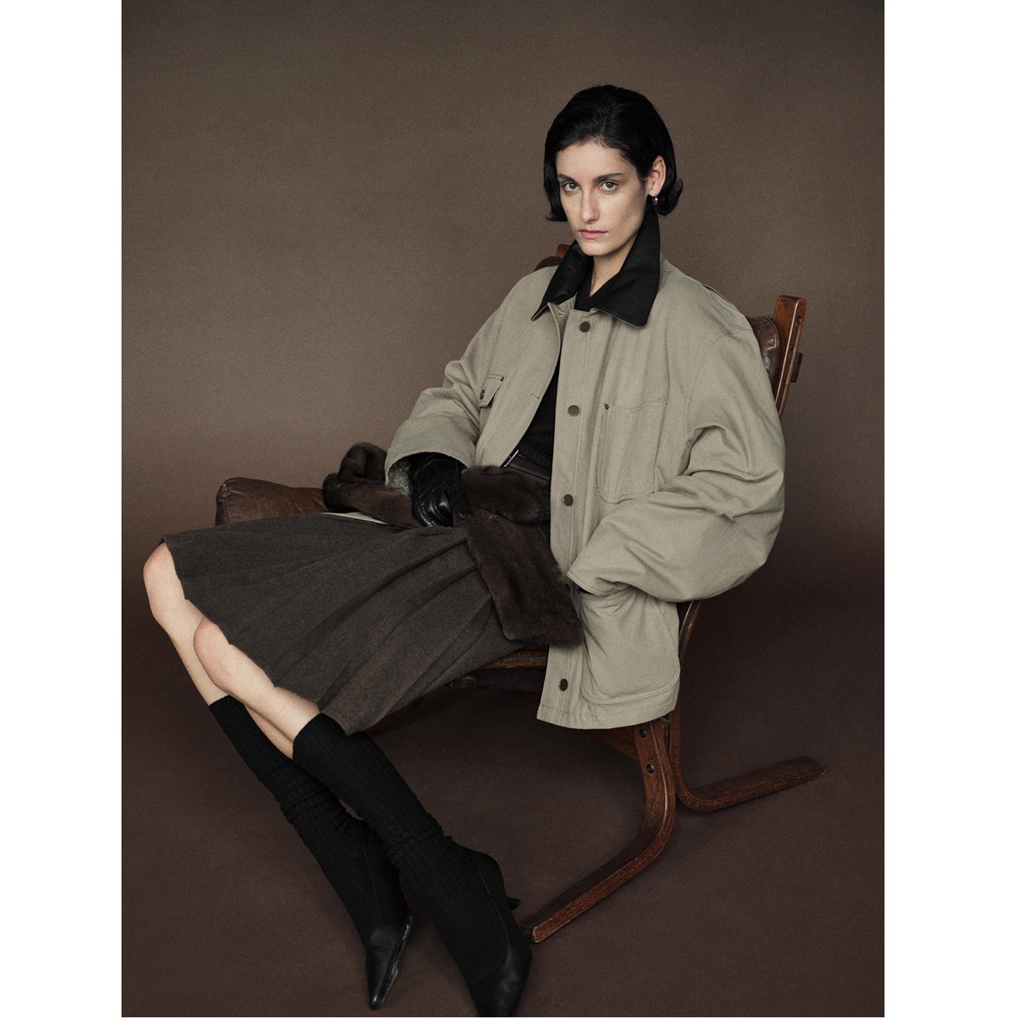 高端砂洗长绒棉/拼皮领内里羊毛工装风夹克外套棉服女款2025新款