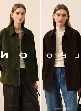 BTRS M丨进口反绒面复古百搭極简廓形翻领麂皮绒外套2026春季新款