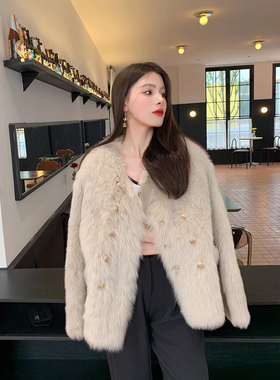 BTRS M丨进口羊毛皮毛一体外套毛茸茸保暖双排扣皮草女款2025新款