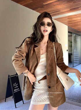 BTRS M丨埃塞俄比亚进口面料奢级 复古反绒麂皮绒休闲西装外套女