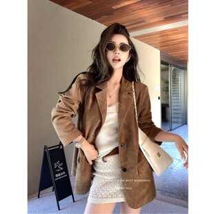 复古反绒麂皮绒休闲西装 埃塞俄比亚进口面料奢级 外套女 BTRS