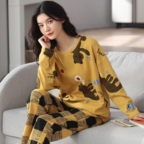 春秋季睡衣女士套装长袖宽松学生