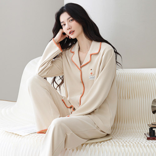 长袖睡衣套装开衫羊毛蚕丝德绒女