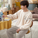 春款 秋冬季 珊瑚绒套装 加厚加绒学生保暖韩版 家居服 法兰绒睡衣男士