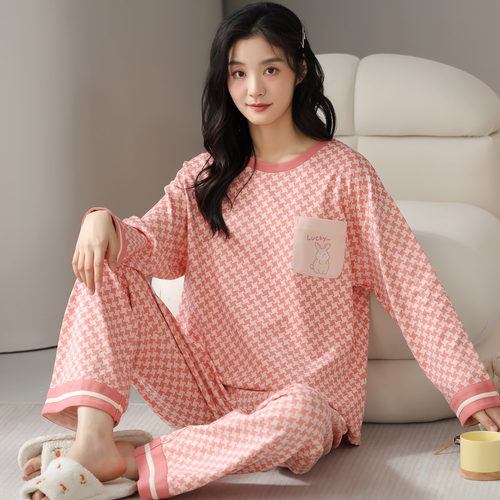春秋季长袖睡衣套装夏冬天家居服