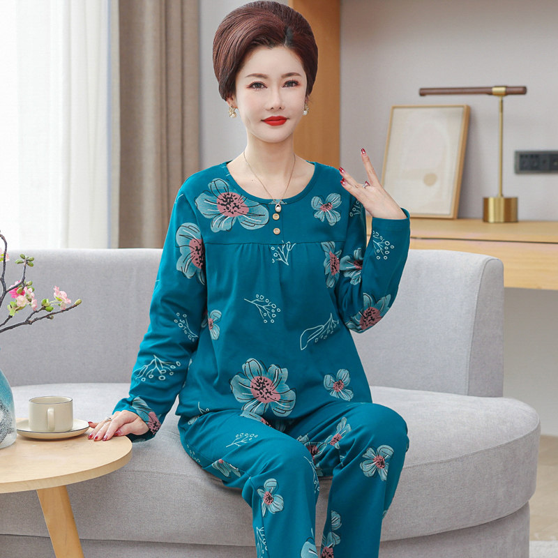 春秋季长袖睡衣套装妈妈女家居服中年中老年夏冬天可外穿韩版薄款