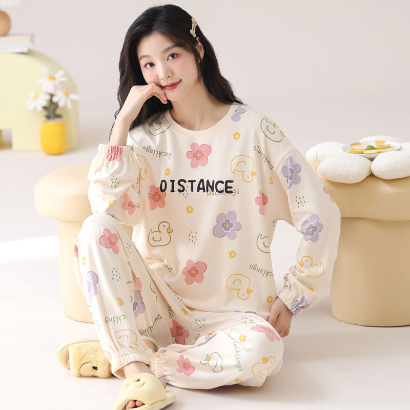 长袖睡衣套装全棉家居服大码韩版