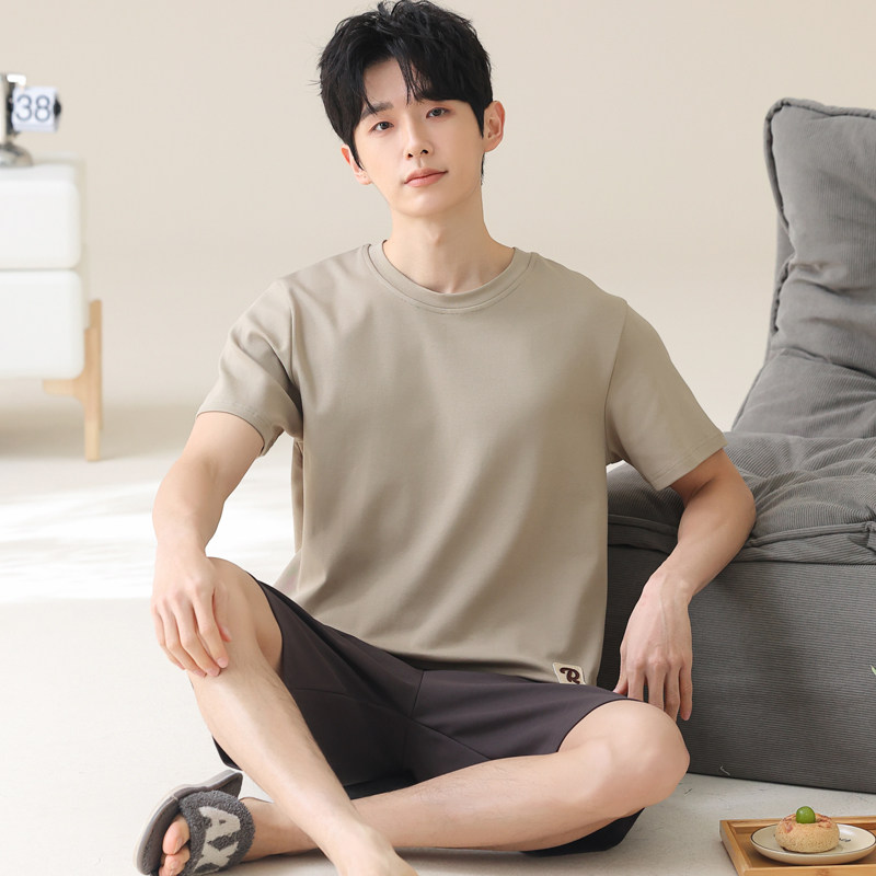 夏季男士莫代尔大码可外穿运动学生家居服青少年睡衣套装冰丝短袖