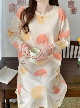 睡衣女春秋长袖夏睡裙家居服中款