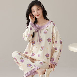 春秋季公主风长袖睡衣套装女士休闲夏秋冬天家居服大码薄款可外穿