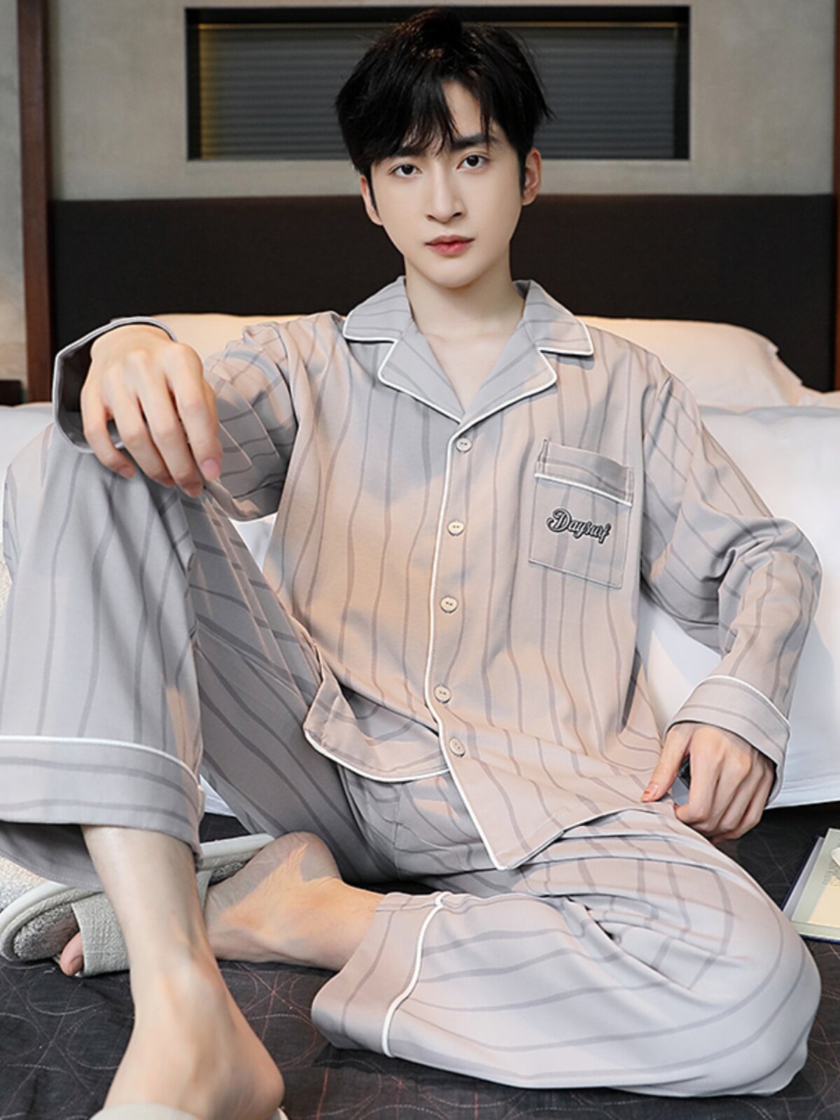 SPRING AND AUTUMN PAJAMAS MENS COTTON LOOSE LARGE SIZE CASUAL LONG SLEEVE TROUSERS SUMMER AND WINTER CAN BE WORN OUTSIDE SUITS LOUNGEWEAR