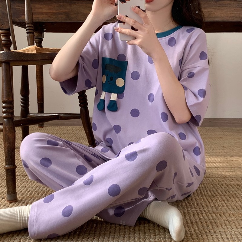 春秋夏季女士短袖长裤睡衣家居服