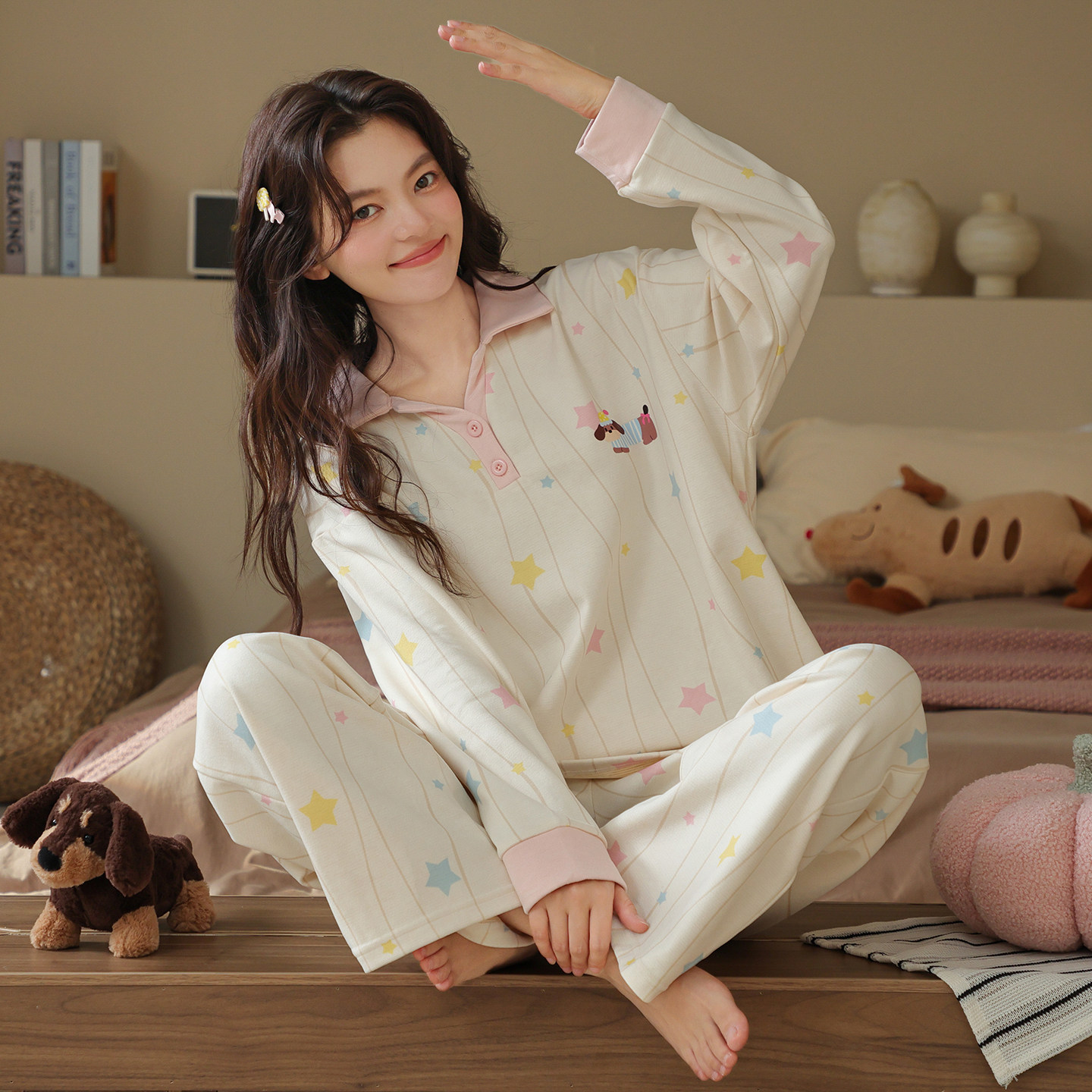 春秋冬季女款羊绒加绒加厚家居服